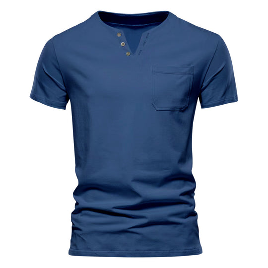 Herren Kurzarm-Henley-T-Shirt mit praktischer Brusttasche und anpassbarem Knopfverschluss EB