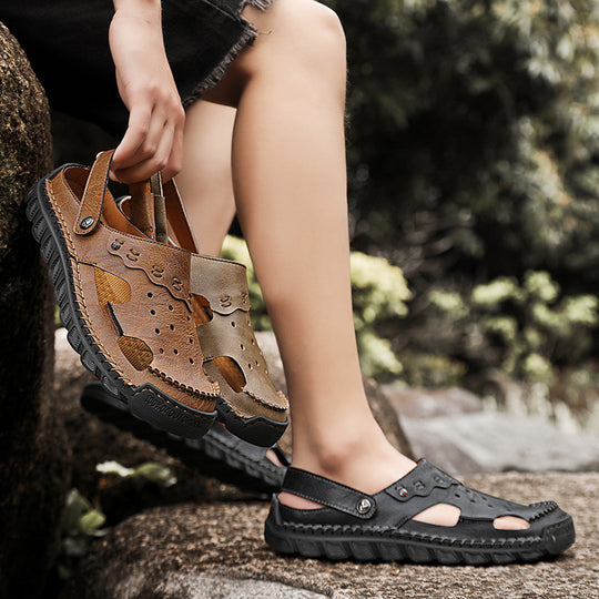 Damen Sommerliche offene Ledersandalen mit atmungsaktiver Oberstruktur EB