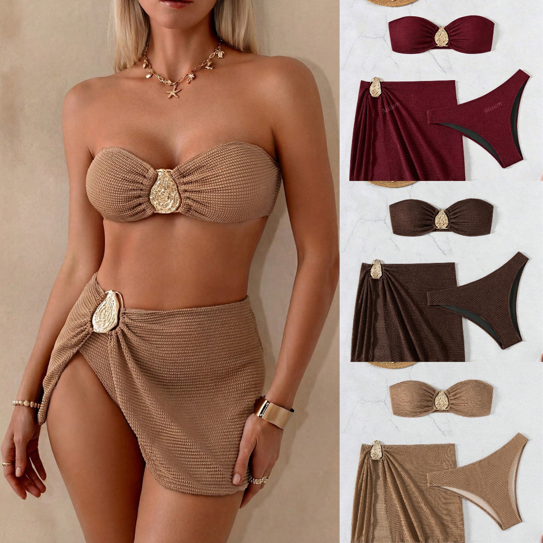 Damen Bandeau-Bikini-Set mit dekorativem Wickelrock EB