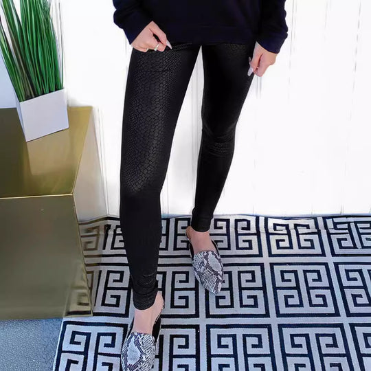 Damen Hochwertige Leggings mit Schlangenmuster EB