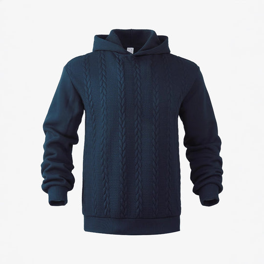 Herren nan Kapuzenpullover im Stricklook mit Zopfmuster und geripptem Saum EB