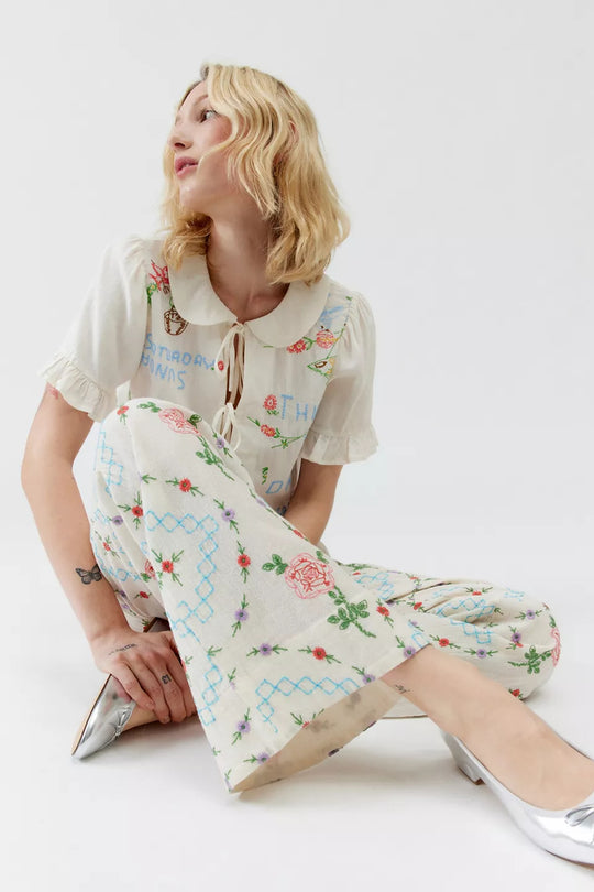 Damen Kombi-Set mit romantischem Stickdesign und lockerem Schnitt EB