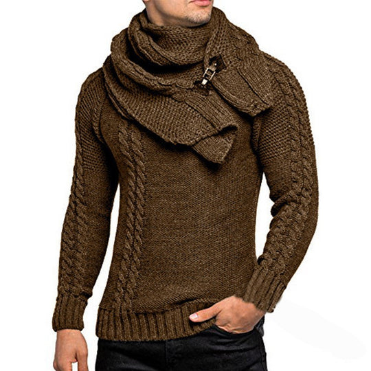 Herren nan Strickpullover mit überlappendem Schalkragen und Schnallenverschluss EB