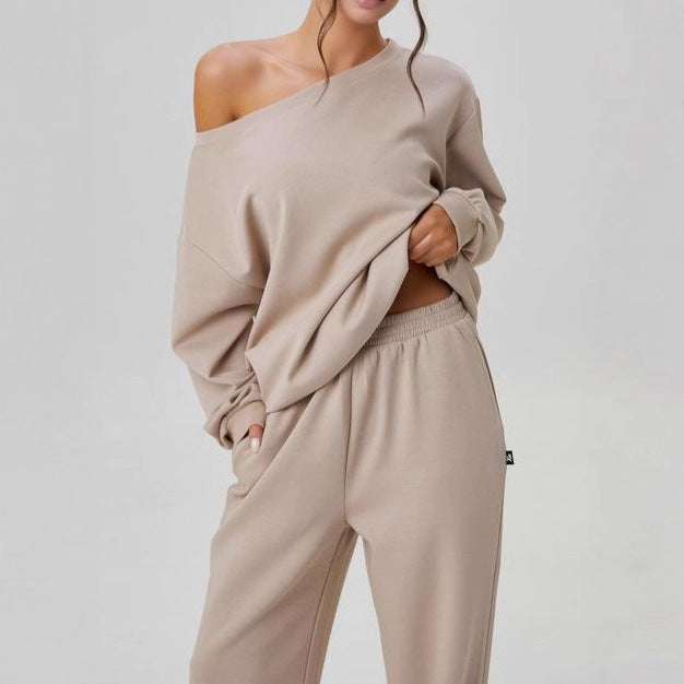 Damen nan legeres Lounge-Set mit einseitigem Schulterdetail und weiter Jogginghose EB