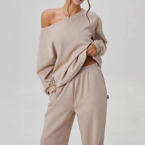 Damen nan legeres Lounge-Set mit einseitigem Schulterdetail und weiter Jogginghose EB