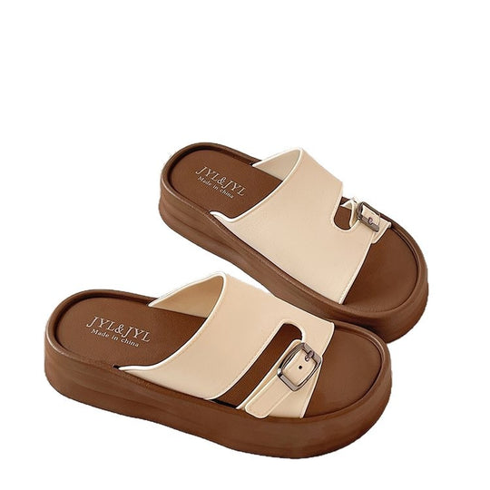 Damen bequeme Plateau-Pantoletten mit modischem Riemendesign EB