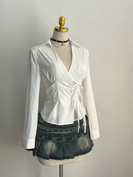 Damen Elegantes Wickeloberteil mit feinen Rüschendetails EB