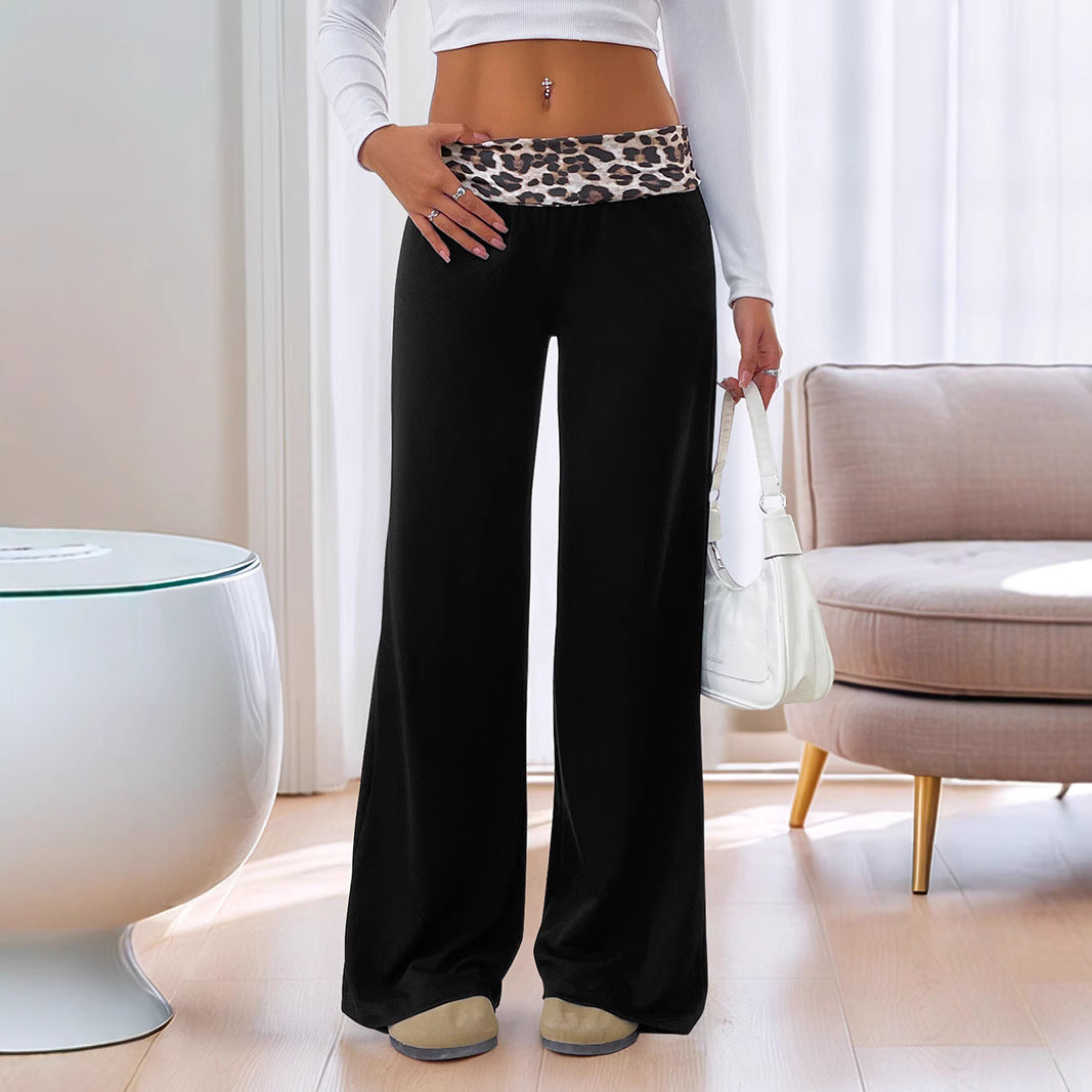 Damen Palazzo-Hose mit weitem Schnitt und modischem Leopardenbund EB