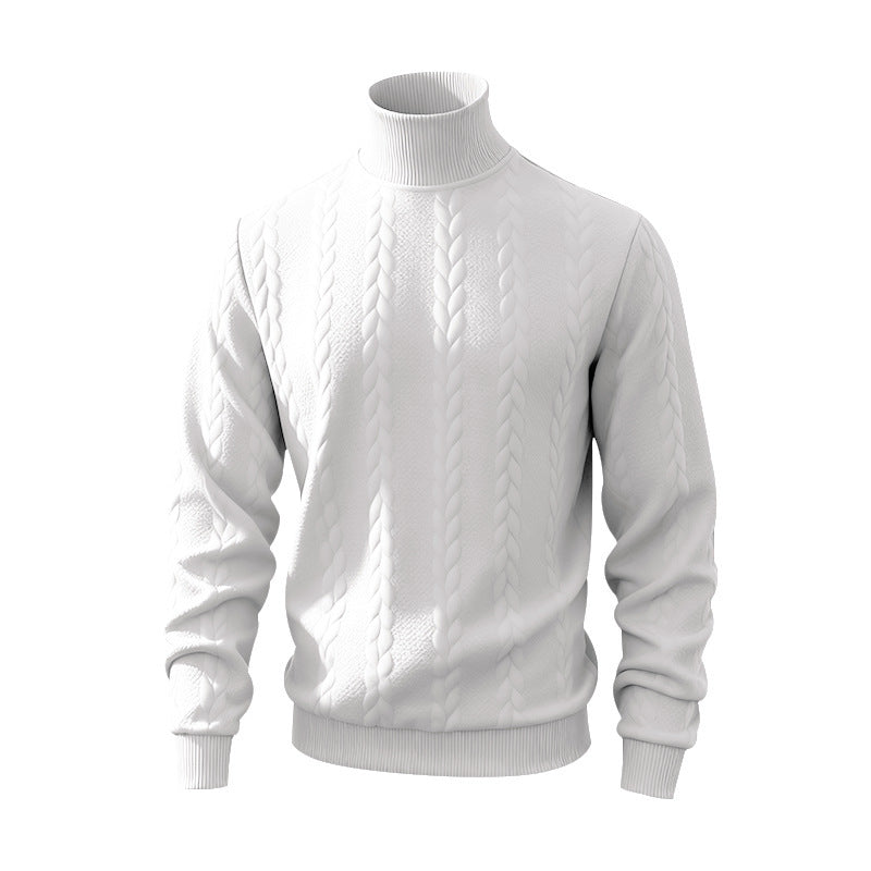 Herren nan feiner Zopfmuster-Rollkragenpullover mit schmaler Passform, geripptem Kragen und elastischen Bündchen EB