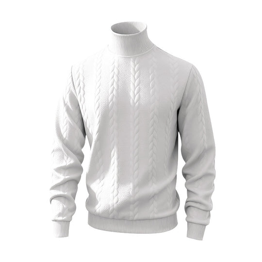 Herren nan feiner Zopfmuster-Rollkragenpullover mit schmaler Passform, geripptem Kragen und elastischen Bündchen EB