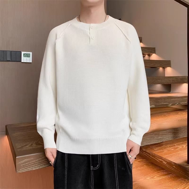 Herren Strickpullover mit umschaltbarem Kragen und hochwertiger Textur EB