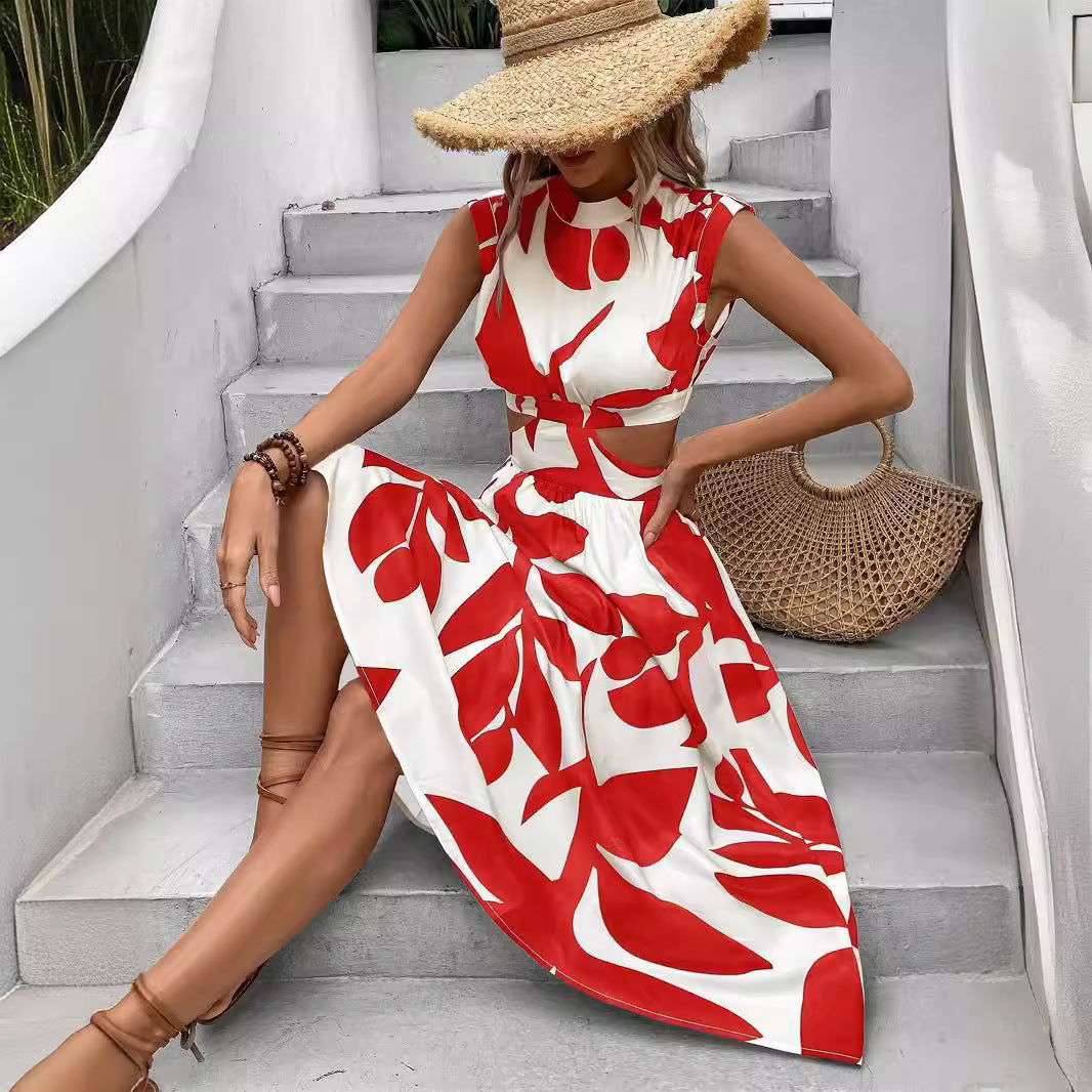 Damen Asymmetrisches Kleid mit Cut-Out-Details und Floralem Design EB