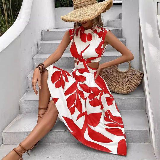 Damen Asymmetrisches Kleid mit Cut-Out-Details und Floralem Design EB