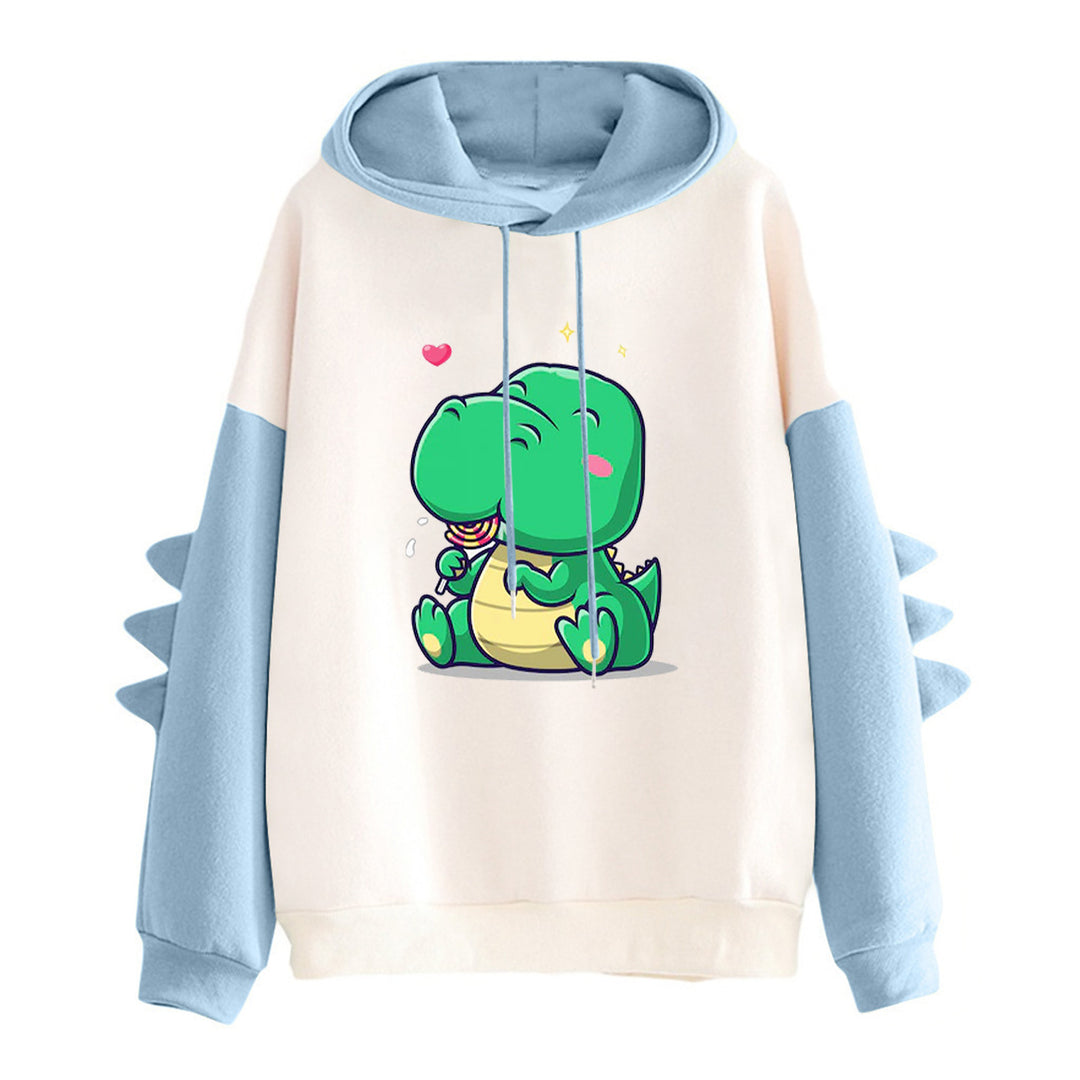 Damen nan Kapuzenpullover mit niedlichem Dinosaurierprint, kuscheligem Innenfutter und dreidimensionalen Ärmeldetails EB