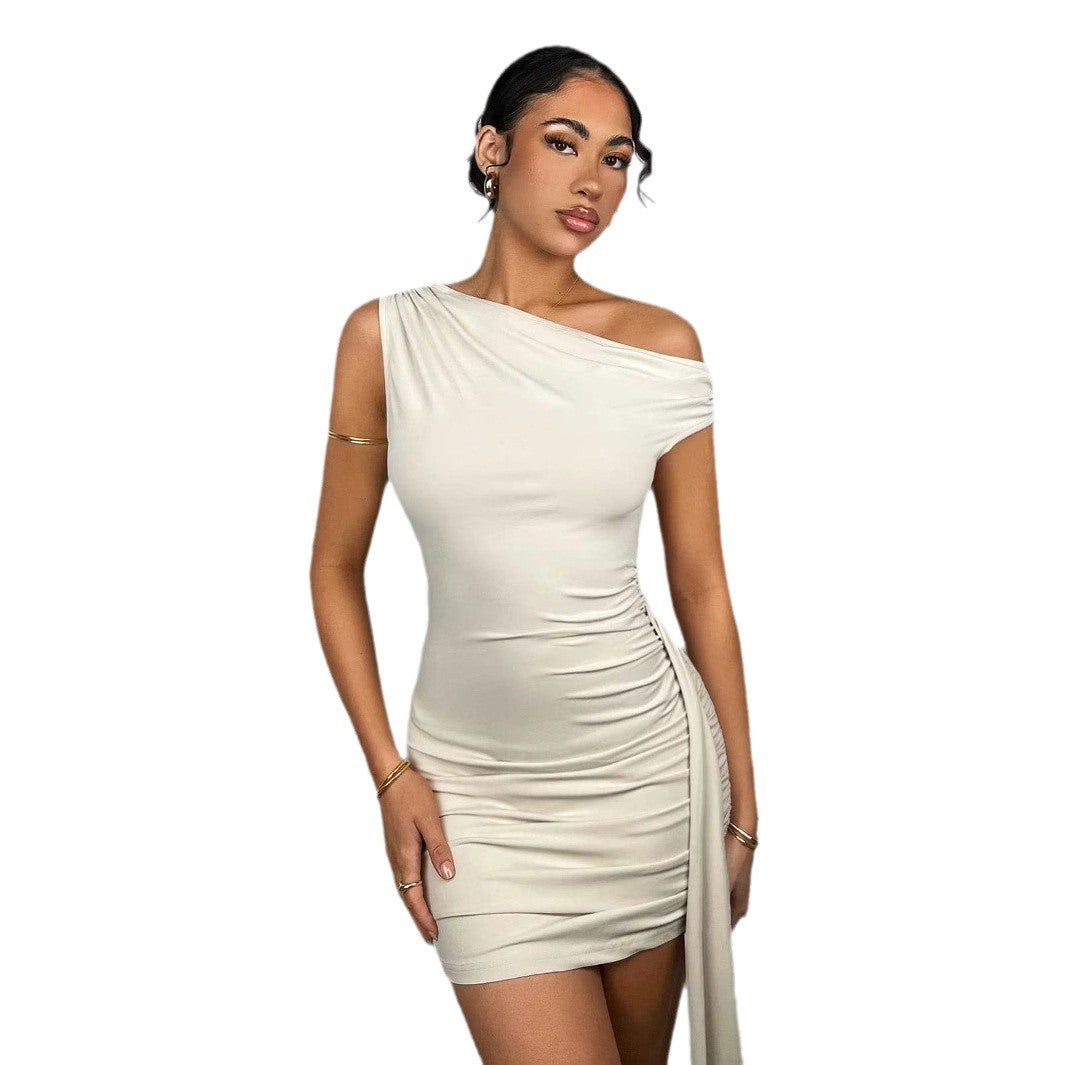 Damen asymmetrisches Mini-Kleid mit elegantem Draping EB
