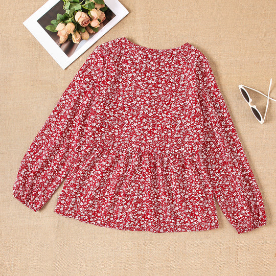 Damen Bluse mit floralem Design und Knopfdetails EB