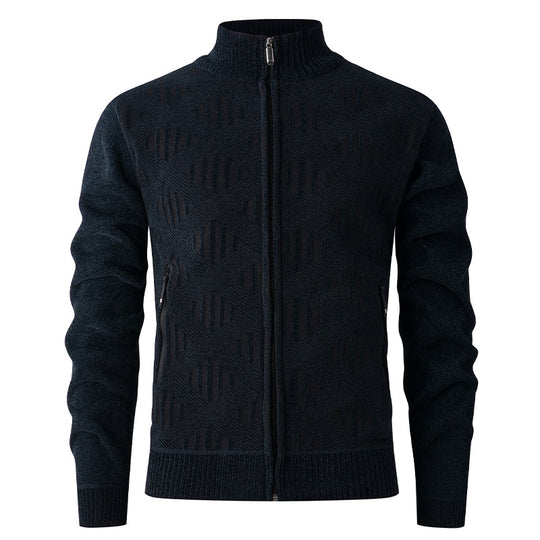 Herren Strickjacke mit strukturiertem Muster und hohem Kragen EB