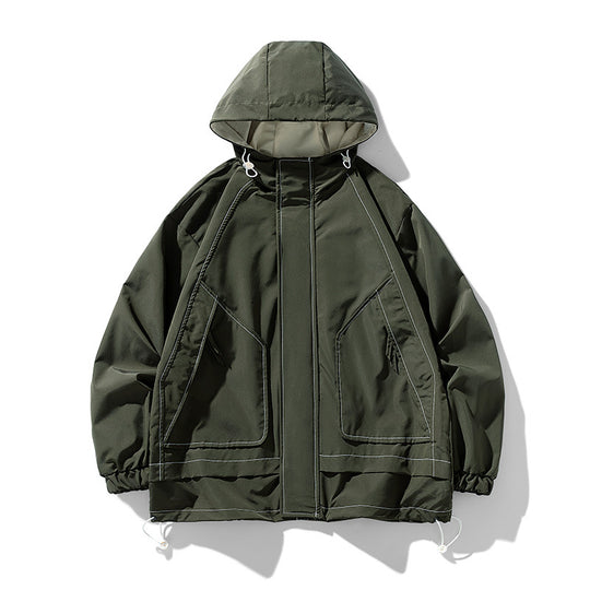 Herren winddichte praktische Outdoor-Jacke mit verstellbarer Kapuze und großen Taschen EB