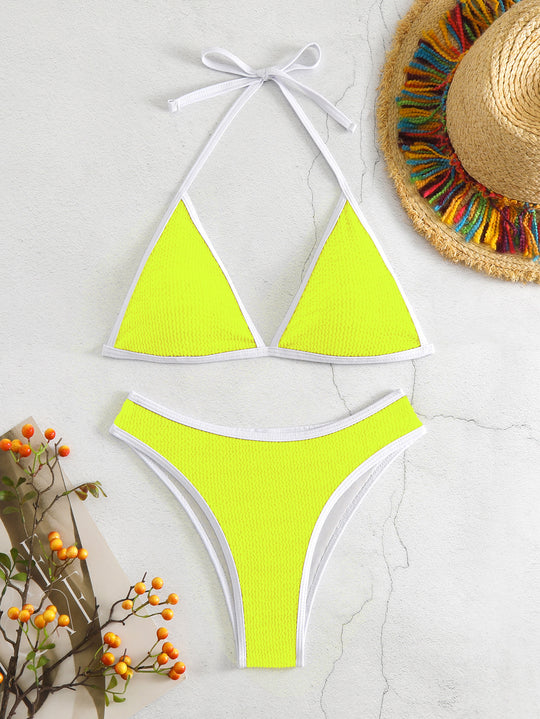 Damen Triangel-Bikini-Set mit kontrastierenden Borten EB