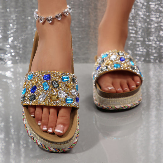 Damen modische Riemchen-Sandalen mit Glitzerelementen EB