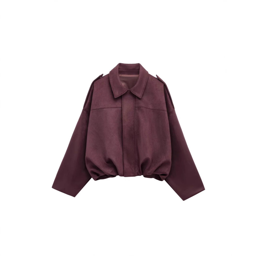 Damen lockere Cropped Jacke aus Wildlederimitat EB