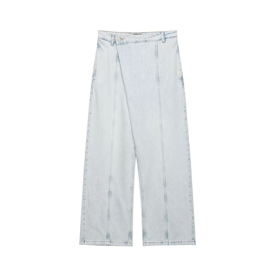 Damen weite High-Waist Jeans mit dekorativen Nähten und lässigem Schnitt EB
