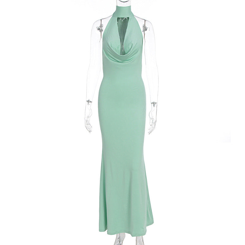 Damen elegantes Maxikleid mit tiefem V-Ausschnitt und schimmerndem Oberteil EB