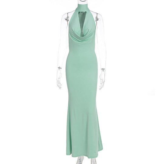 Damen elegantes Maxikleid mit tiefem V-Ausschnitt und schimmerndem Oberteil EB
