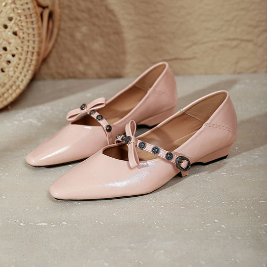 Damen spitze Ballerinas mit verziertem Riemen und edler Schleifenapplikation EB