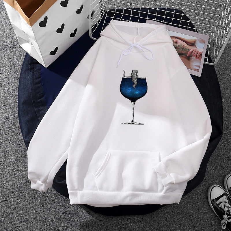 Damen nan lässiger Kapuzenpullover mit künstlerischem Mond‑und‑Pilzmotiv, weichem Fleecefutter und Kängurutasche EB