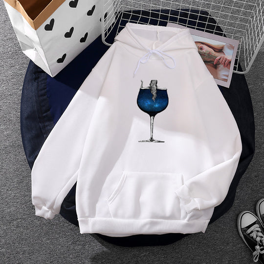 Damen nan lässiger Kapuzenpullover mit künstlerischem Mond‑und‑Pilzmotiv, weichem Fleecefutter und Kängurutasche EB