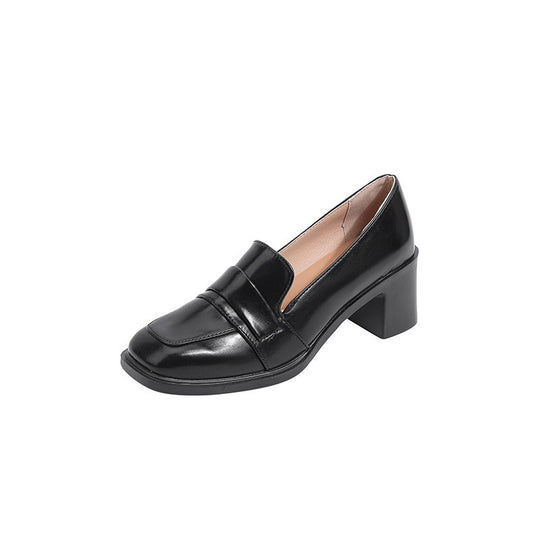 Damen elegante Blockabsatz-Mokassins mit glänzendem Obermaterial und komfortabler Innensohle EB