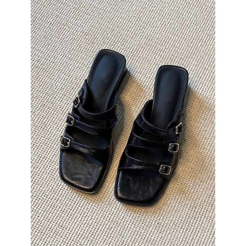 Damen stilvolle Mules mit verstellbaren Riemen EB