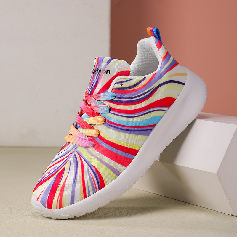 Damen Sportliche Sneakers mit buntem Wellenmuster EB