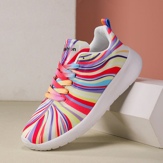 Damen Sportliche Sneakers mit buntem Wellenmuster EB