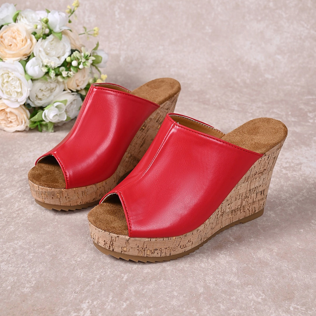 Damen Wedge-Pantoletten mit elegantem Korkfußbett und offener Zehenpartie EB