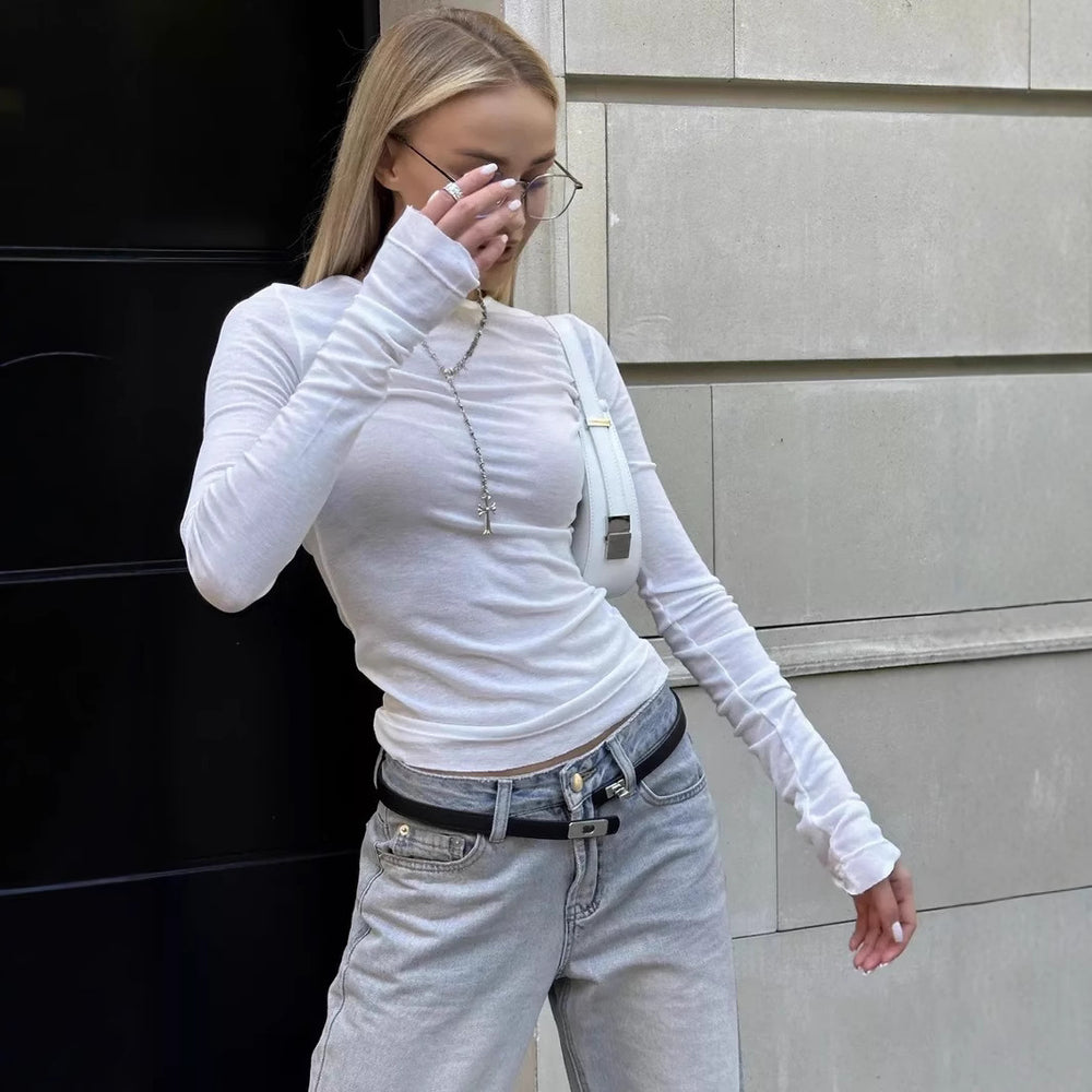 Damen Langarm T-Shirt mit Daumenlöchern EB