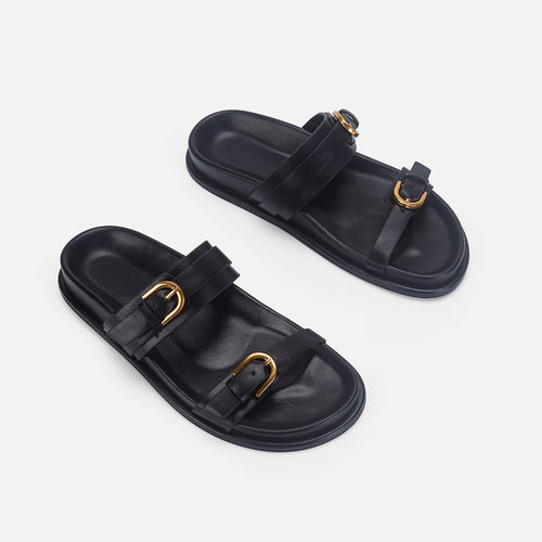 Damen elegante Riemensandalen mit goldenen Schnallen EB
