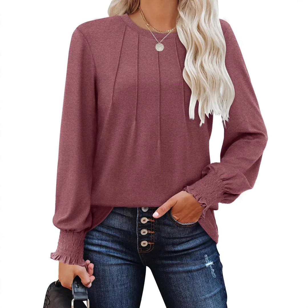 Damen Longsleeve-Tunika mit senkrechten Biesen und gerafften Rüschbündchen EB