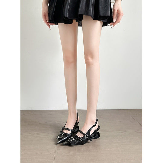 Damen elegante Slingbacks mit modischen Schnallen und spitzem Zehenbereich EB