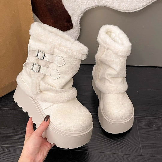 Damen Stiefeletten mit flauschigem Innenfutter und modischen Schnallendetails EB