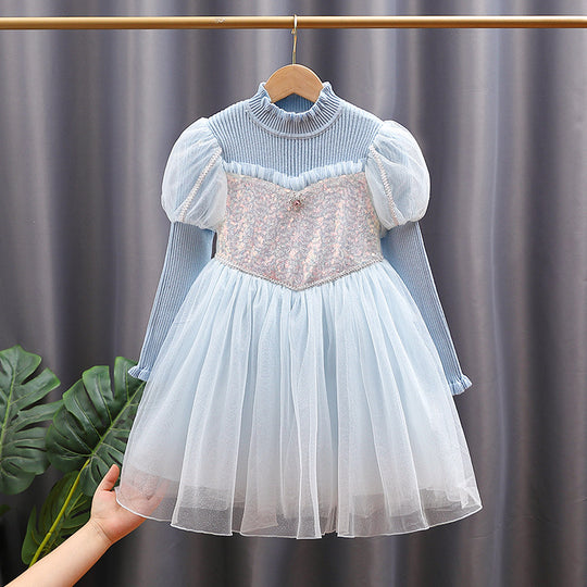 Mädchen festliches Tüllkleid mit glitzernden Applikationen und Rüschen EB
