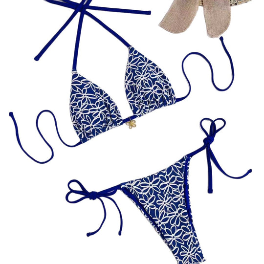 Damen Triangel-Bikini mit kontrastierenden Blütenmotiven EB