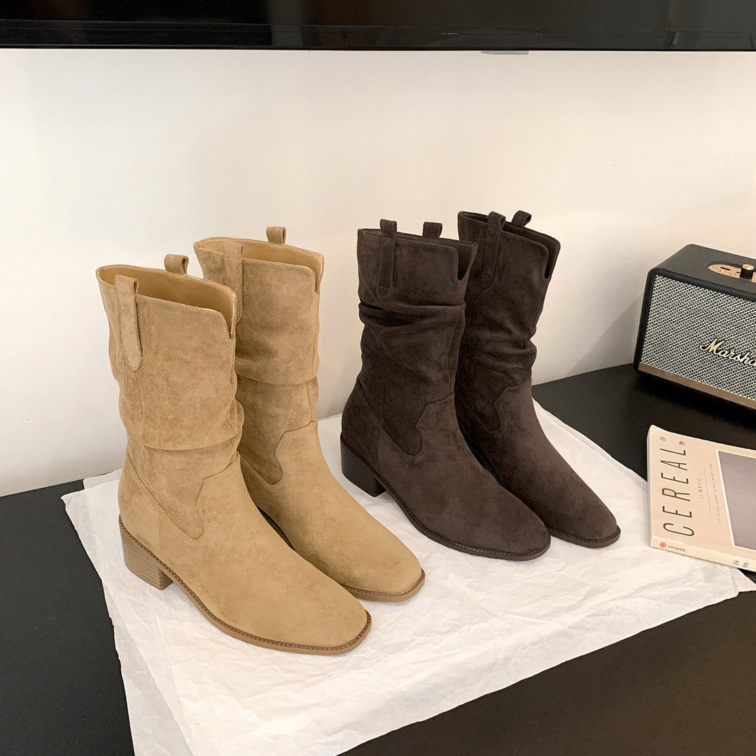 Damen Stiefeletten aus hochwertigem Wildleder mit komfortablem Blockabsatz EB