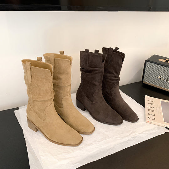 Damen Stiefeletten aus hochwertigem Wildleder mit komfortablem Blockabsatz EB