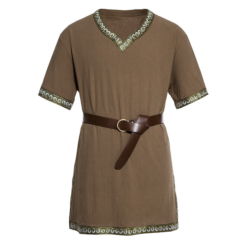 Damen Mittelalterliches Kleid mit dekorativem Kragen und Gürtel EB