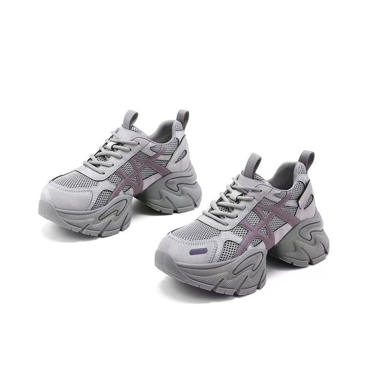 Damen modische Chunky Sneakers mit atmungsaktivem Mesh-Obermaterial und verstellbarem Schnürsystem EB