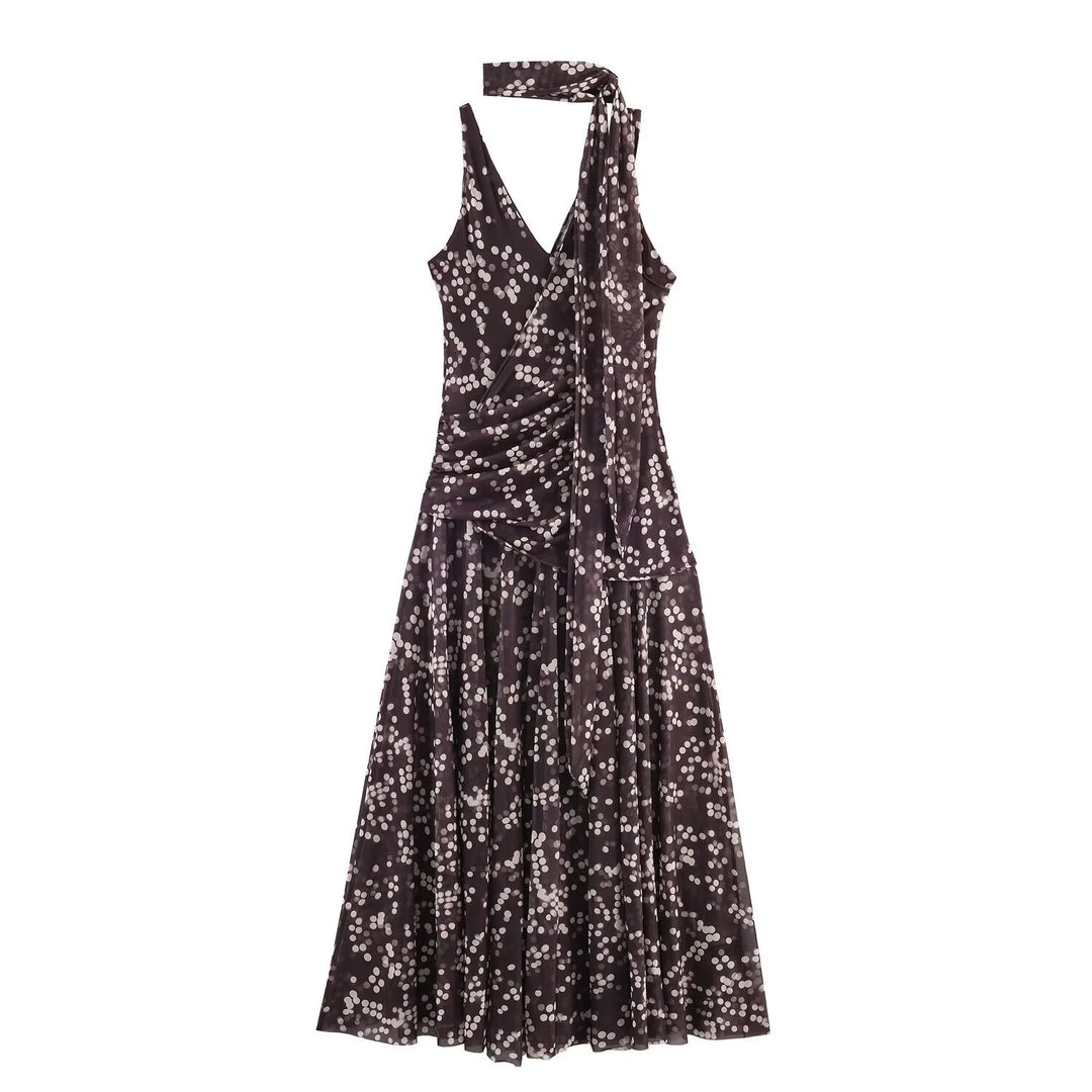 Damen Maxikleid mit floralem Rüschenversatz und elegantem V-Ausschnitt EB