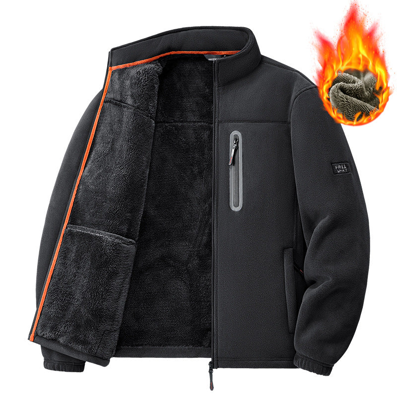 Herren nan Thermo-Fleecejacke mit hochflorigem Teddyfutter, Brust-Reißverschlusstasche und winddichter Front EB