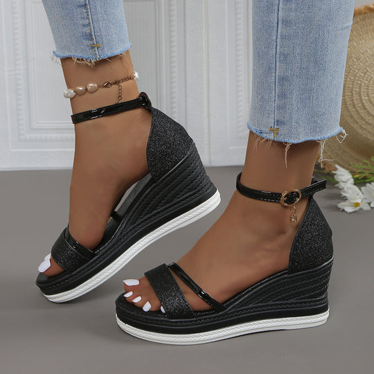Damen Wedgesandalen mit Glitzer EB